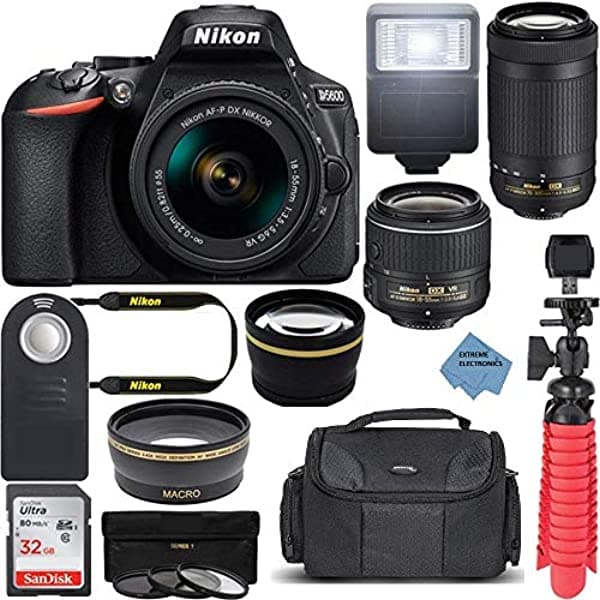 Nikon Intl. D5600 24.2Mp Dx-Format Dslr Camara Af-P 18-55 Mm Vr Y 70-300 Mm Ed Lente Kit Bundle Camara Lente 32Gb Memory Card Y Accesorios 14 Artículo nkd5600bundle