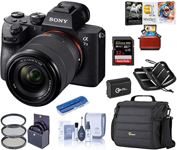 Sony Alpha A7Iii Full-Frame 4K Uhd Camara Digital Sin Espejo 28-70 Mm Lente Bundle Camara Fondo + Bateria Adicional + Kit De Filtro + Kit De Software //