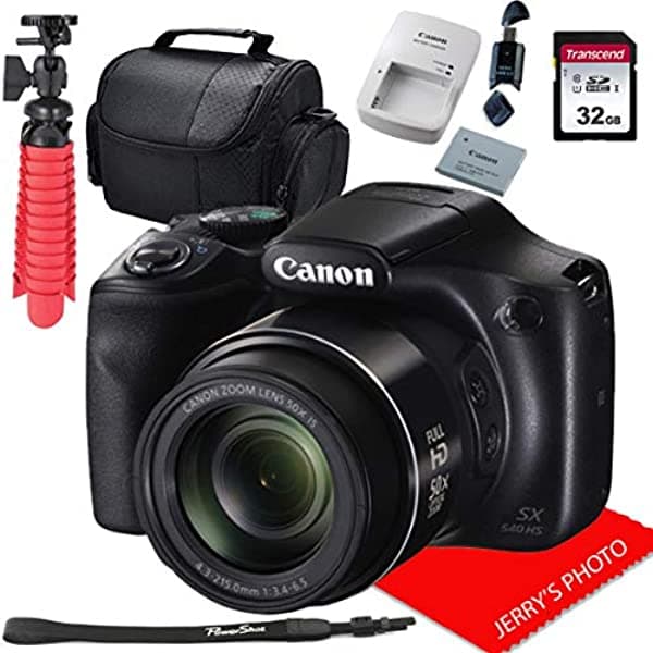 Canon-JP Canon PowerShot SX540 HS Cámara Digital Zoom Óptico 50X Estabilizador de Imagen LCD HD 1080P Video Negro + Bundle 32 GB Canon SX540