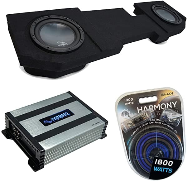 Harmony Audio Compatible con Dodge Ram Quad o Crew 2002-2018 Bundle R104 Dual Caja para Subwoofer de 10" y HA-A400.1 HA-SUB-PACKAGE359-H