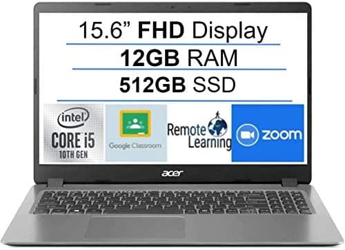 Acer Aspire 5 Notebook Slim FHD IPS de 15.6 Pulgadas AMD 6-Core Ryzen 5 5500U (Hasta 4 GHz, supera al i7-1165G7) 12 GB DDR4 RAM 512 GB SSD WiFi 6 Cámara Web Teclado Retroiluminado USB-C HDMI Windows 11 + JVQ MP Acer Aspire 3
