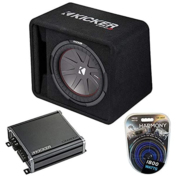 Kicker 43Vcwr122 Serie Compr Sub 500W Rms 2 Ohmios Con Ventilación De Subwoofer Cargado 46Cxa8001 Clase D Amp Mono 1600W Peak Sub Amp Y Ha-Ak4 Kit Completo De Instalación De Amplificador De 4 Calibre 1800W - Reacondicionado