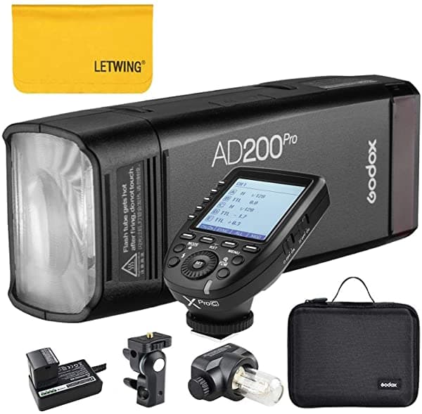 Godox Ad200Pro Ttl 2.4G Hss 1/8000S - Linterna De Bolsillo Con Doble Cabezal 200 W Batería De Litio De 144 V/2900 Mah Compatible Con Cámara Canon LW-AD200Pro+XPro-C