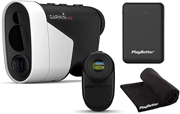 Garmin Approach Z82 - Telémetro Láser De Golf Con Pendiente | Telémetro Láser De Golf Con Estabilización De Imagen Greenview Y Cursos De 41 K | Paquete Con Cargador Portátil Playbetter Y Toalla De Microfibra