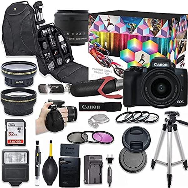 Canon Eos M50 Mark Ii Camara Digital Sin Espejo 15-45 Mm Kit De Video Lente Black + Gran Angular Lente + 2X Teleobjetivo Lente + Flash + Sandisk 32Gb
