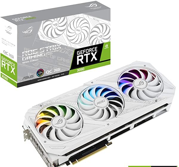 Asus Rog Strix Nvidia Geforce Rtx 3090 White Oc Edition - Tarjeta Gráfica Para Juegos (Pcie 4.0 24Gb Gddr6X Hdmi 2.1 Displayport 1.4A Esquema De Color Blanco Diseño De Ventilador De Tecnología Axial 2.9 Ranuras Potencia De Aleación Superpotencia ROG-STRIX-RTX3090-O24G-WHITE
