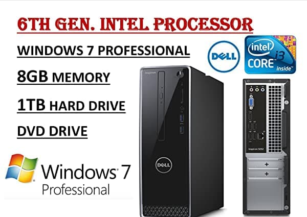 PC de Escritorio Dell Inspiron 3650 de Alto Rendimiento Procesador Intel Core i3-6100 de 3.70 GHz 8 GB de RAM 1 TB 7200 RPM HDD DVD +/- RW WiFi Bluetooth HDMI VGA Windows 7 / 10 Profesional 3250