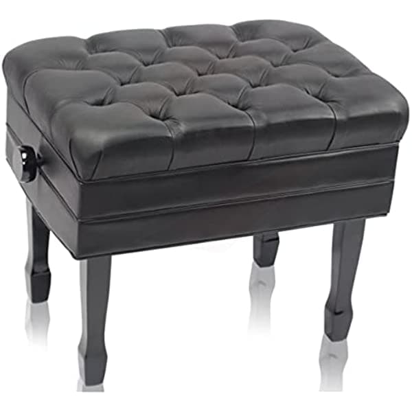 Banco de Piano Ajustable de Cuero Genuino Por Griffin | Estilo Vintage de Madera Maciza Negra y Taburetes Ergonómicos de Teclado de Servicio Pesado MD-APRL103-BL