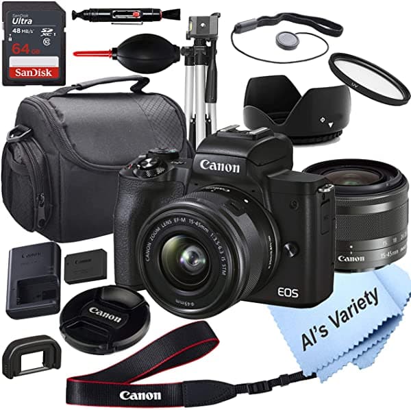 Al's Variety -Canon Intl. Canon Eos M50 Mark Ii Cámara Digital Sin Espejo Con Lente De 15-45 Mm + 64 Gb De Tarjeta Trípode Estuche Paquete De 18Pc