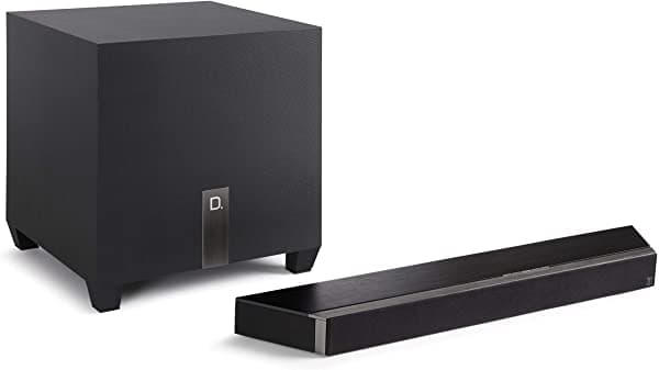 Definitive Technology Studio 3D Mini Sound Bar Con 6 Altavoces Y Un Subwoofer Inalámbrico De 8 " Sonido Envolvente 3D Dolby Atmos & Dts X Heos Inc 300051-01-00-101
