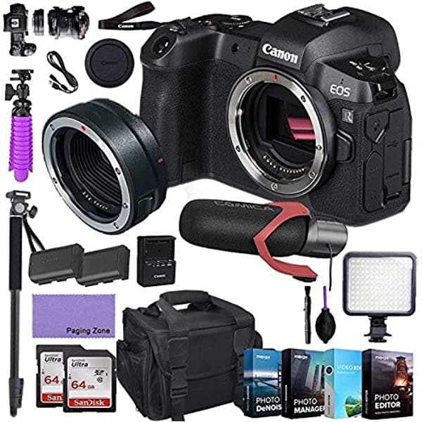 Canon Cámaras Digitales Sin Espejo Eos R (Solo Cuerpo) Y Adaptador De Montaje Ef-Eos R Kit Incluido Con Accesorios De Lujo Como Micrófono Pro Flash D CAERBAK