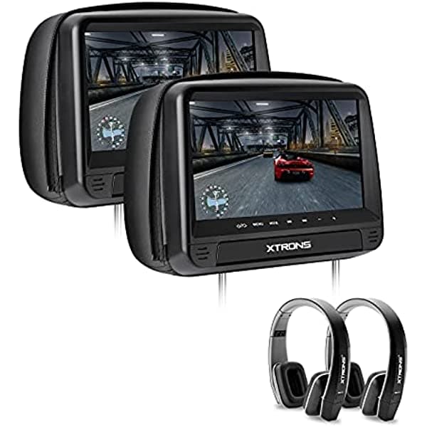 Xtrons 2X9 Pulgadas Panel Táctil Digital Hd Cover Car Auto Headrest Dvd Juegos De Reproductor De Reproductor Hdmi Port Hdmi Negros Auriculares D ‎ICE/VDO/HD923Black+DWH005x2