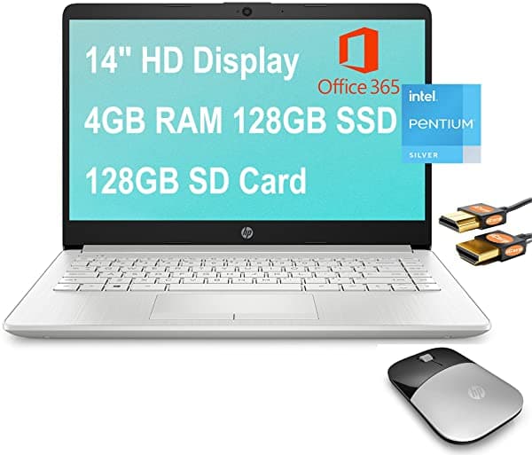 HP Notebook 14 14" Full HD IPS Pantalla Intel Pentium Silver Quad-Core N5000 4GB DDR4 64GB eMMC USB-C HDMI WiFi BT 5.0 Office 365 Win10 + Cable HDMI HP Laptop 14