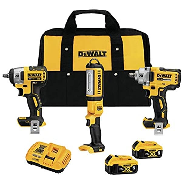 Dewalt 20V Kit Combinado De Llave De Llave De Impacto Max Xr 1/2 Pulgada Y 3/8 Pulgadas Con Luz De Área De Mano Led 3 Herramientas (Dck302P2)