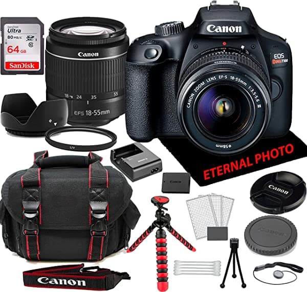 Eternal Photo-Canon intl Canon Eos Rebel T100 Dslr Camara Con Lente Zoom Canon Ef-S 18-55 Mm Tarjeta De Memoria De 64 Gb Caja De Cámara (Paquete De 20 Piezas) A Pedid Canon Rebel T100