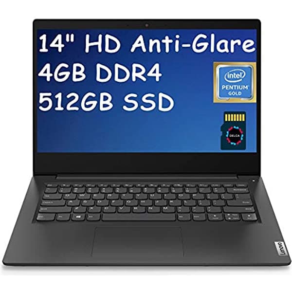 Lenovo IdeaPad 3 14 Premium Notebook | 14" HD Antideslumbrante Pantalla | Intel Pentium Gold 6405U | 4GB DDR4 512GB SSD | WiFi HDMI Webcam Intel UHD Graphics Win 10 + Delca 32GB Tarjeta Micro SD