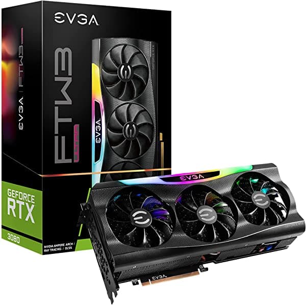 Evga Geforce Rtx 3080 Ftw3 Ultra Gaming 10G-P5-3897-Kl 10Gb Gddr6X Tecnología Icx3 Led Argb Placa Posterior De Metal Lhr