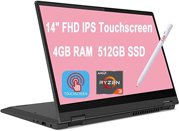 Lenovo Flex 5 2 en 1 Notebook 14" FHD IPS Pantalla Táctil AMD Quad-Core Ryzen 3 4300U (Supera al i5-10210U) 4GB DDR4 128GB SSD Dolby Audio Webcam Win 10 + Pen