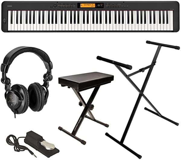 Casio Cdp-S350 Piano Digital Compacto De 88 Teclas (Negro) Paquete Con Banco Stand Sostenga A Los Auriculares De Estudio Y H&A Studio A Pedi CDP-S350 A