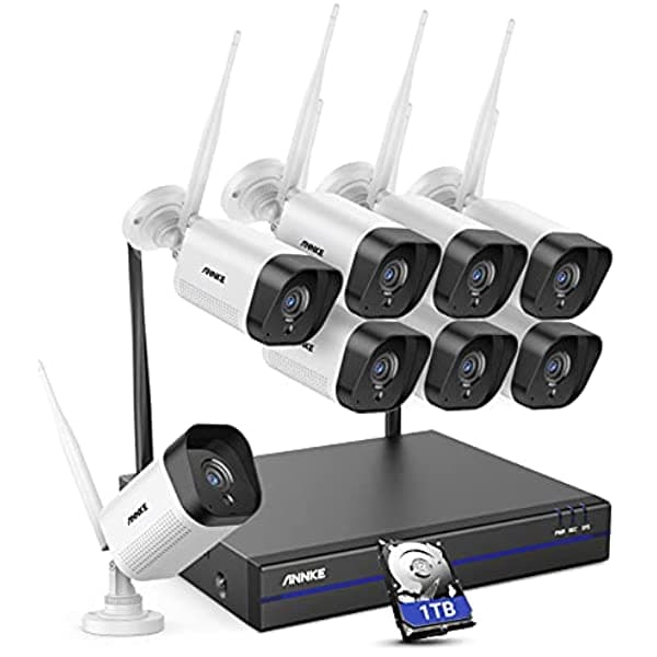Annke Ws300 Sistema De Cámara De Seguridad Inalámbrica De 8Ch Con Disco Duro De 1 Tb Y (8) 1440P Cámaras Ip De Wifi Sistema De Vigilancia Trabajo Con AU-N48WHP1-48GD-V2-P-0P