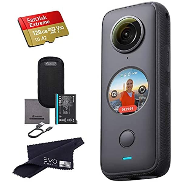 Insta360 ONE X2 Cámara 360 con Pantalla Táctil - Video 360 5.7K, Modo Steady Cam, Foto 360 18MP + InstaPano | Incluye Tarjeta 128GB CINOSXX/A