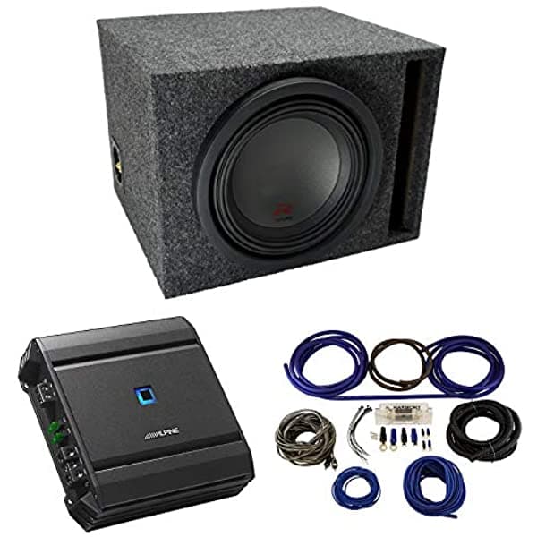 American Sound Connection Paquete Alpine Type R Compatible Con El Automóvil Universal R-W10D4 Single De 10 "Carcajada De Puerto Ventilado Cargado Con Un Amplificador S-A60M Y K ALPINE-PACK336A-AMP