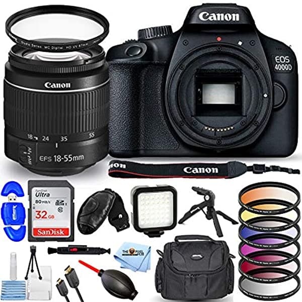 Pixel Hub Canon Eos 4000D / Rebel T100 Con Lente Ef-S 18-55 Mm Iii-Pro Bundle Incluye Ultra 32Gb Sd Kit De Luz Led Trípode Bolsa De Gadgets Filtro Uv Cabl CN4000DW1855III22
