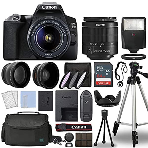 Canon Eos 250D/Rebel Sl3 Camara De Cámara Sl3 Slr Con Canon Ef-S 18-55 Mm F/3.5-5.6 Lente 3 Kit Dslr Bundido Con Paquete De Accesorios Completo +