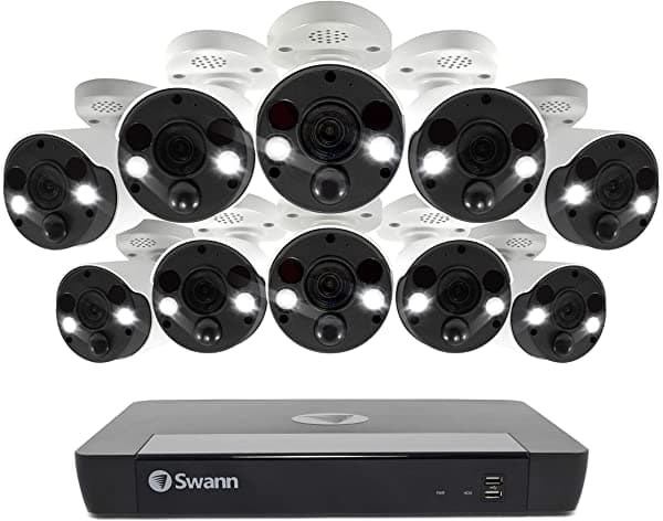 Swann Swnvk-1686810Fb - Sistema De Cámara De Seguridad Para El Hogar Con Disco Duro De 2 Tb 16 Canales 10 Cam Poe Nvr 4K Ultra Hd Cctv De Vigilancia Con Cable Para Interiores/Interiores/Interiores/Exteriores Reconocimiento Facial Visión Nocturna A Color Luces De Movimiento Swnvk-1686810Fb SWNVK-1686810FB-US