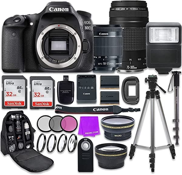 Canon EOS 80D 24.2MP CMOS Full HD Wi-Fi Cámara Digital SLR con Canon EF-S 18-55 mm IS STM Lente + Canon 75-300 mm III Lente + Paquete de Ac PZ-80D-18-55TAM-040417