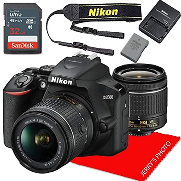 Nikon D3500 con AF-P DX Nikkor 18-55mm f/3.5-5.6G VR + Paquete de Memoria de 32 GB