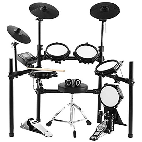 Set De Batería Electrónica De Zhruns Kit De Malla Con Estante De 3 Postes Plegable Entrenador De Batería Incorporado Con Pistas De Juego 15 Juego D