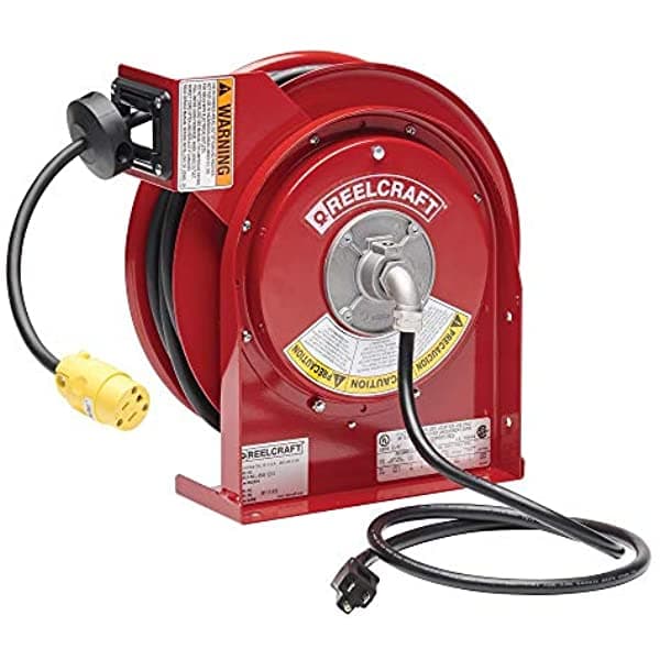 Reelcraft L-4545-123-3 Carrete De Cordón Conducido Con Primavera Con 45 Pies De 12/3 De Cable Y Salida Única