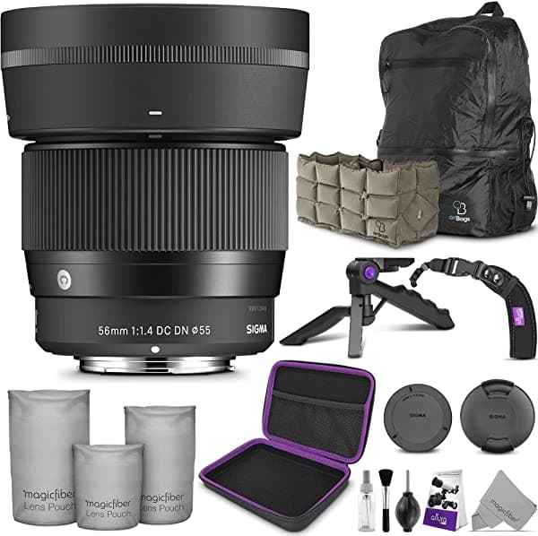 Sigma Lente Contemporary de 56mm f/1.4 DC DN para Montura Canon EF-M con Accesorio Fotográfico de Altura y Paquete de Viaje Sigma 56mm f/1.4 for Canon