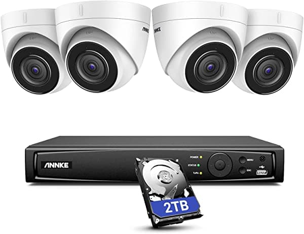 Annke Sistema De Cámara De Seguridad H800 4K Poe Con Grabación De Audio 8Ch H.265+ Nvr Con 4 Cámaras De Torreta Ip Ultra Hd 8Mp Smart Ir Visión Nocturna Exir De 100 Pies Con Sensor Sony 2Tb Hdd Ip67 Resistente A La Intemperie AU-N48PAW2-V1-94BM-P