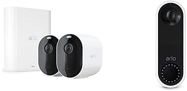 Arlo Pro 3-Sistema De Cámara Seguridad 2 Sin Cable Con Timbre De Video | 2K Con Hdr Interior/Exterior Visión Nocturna De Color Spotlight Vista De 1
