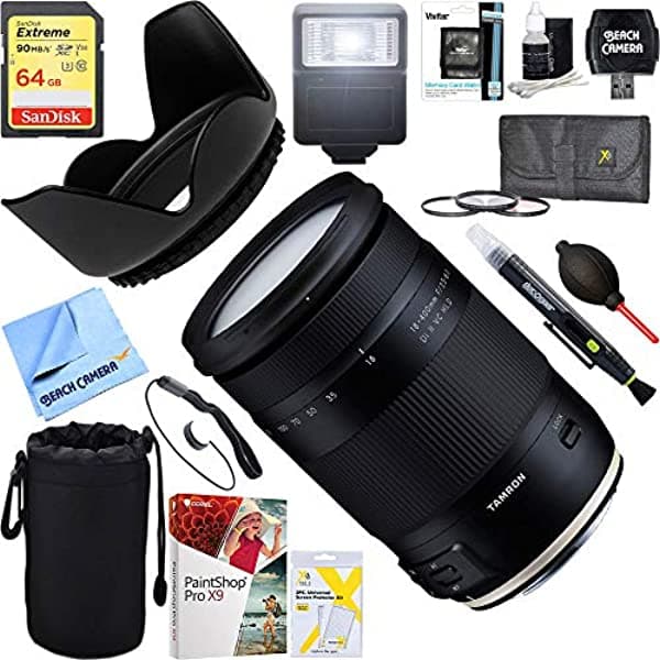 Tamron (Afb028C-700 18-400 Mm F/3.5-6.3 Di Ii Vc Hld Todo En Uno Lente De Zoom Para Canon Mount + 64Gb Filtro Final Y Paquete De Fotografía Flash E18TM18400EOS