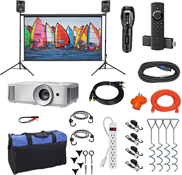 Backyard Theater Systems Kit De Teatro Interior/Exterior | Sistema De La Serie De La Silverscenta | Pantalla De Proyección Con 1080Phd Savi 4000 Proyector Lumen Sistema De So SS-100