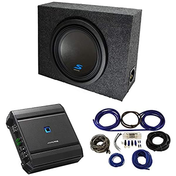 American Sound Connection Alpine Bundle Compatible con Vehículos Universales S-W12D4 Solo 12" Caja Cargada para Subwoofer con Amplificador S-A60M 1200W ALPINE-PACK99A-AMP