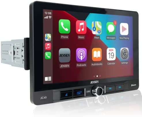 Jensen J1CA9 - Receptor Multimedia Estéreo para Auto de 9 Pulgadas con Pantalla Táctil de 9 Pulgadas | Apple CarPlay Android Auto | Llamadas Manos Libres Bluetooth y Transmisión de Música | Entrada de Cámara de Retroceso | Reproducción y Carga USB