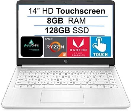 HP 14" nuevo modelo 2021 HD pantalla táctil notebook AMD Ryzen 3 3250U hasta 3.5GHz (supera al i5-7200U) 8GB DDR4 RAM 128GB SSD WiFi Bluetooth HDMI webcam trabajo remoto Windows 10 S Allyflex MP HP 14 Ryzen 3