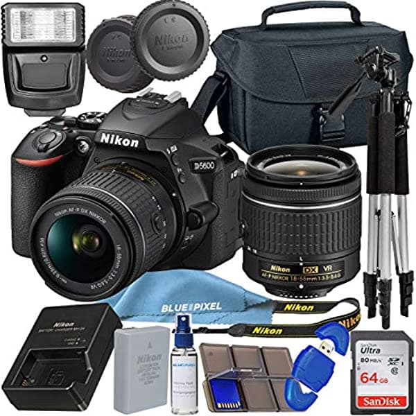 Cámara Nikon D5600 Dslr Con Lente Vr De 0.709-2.165 In + Tarjeta De Memoria Sdxc De 64 Gb Trípode Flash Y Más