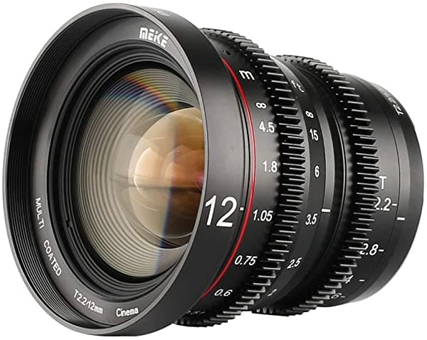 Meke 0.472 In T2.2 Gran Apertura Manual Enfoque Baja Distorsión 4K Mini Cine Lente Para Micro Cuatro Tercios M43 Mft Olympus Panasonic Lumix Bmpcc 4K Zcam E2 MK-12mm T2.2 MFT