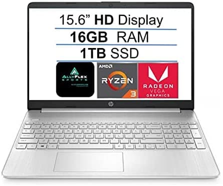 HP 15 15.6" nuevo modelo 2021 HD pantalla notebook AMD Ryzen 3 3250U (hasta 3.5GHz supera al i3-8130U) 16GB DDR4 RAM 1TB SSD WiFi Bluetooth HDMI webcam trabajo remoto Win 10 S Allyflex MP HP 15 Ryzen 3