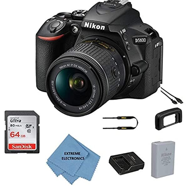 Nikon D5600 Af-P Dx Nikkor 18-55 Mm F 3.5-5.6G Vr + 64Gb Bundle De Memoria nkd5600