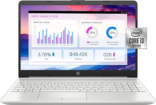 Hp 2021 - Cuaderno Portátil De 15 Presupuestos Pantalla Hd Brightview De 15.6 Pulgadas I3-10110U 8 Gb Ddr4 Ram Ssd De 256 Gb Cámara Web Wifi Bluetooth Windows 10 Plata Natural 15-dw1024
