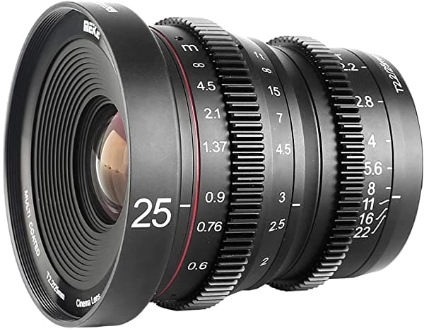Meke 0.984 In T2.2 Gran Apertura De Enfoque Manual De Baja Distorsión 4K Mini Cine Lente Para Micro Cuatro Tercios Montura Compatible Con Cámaras Olympus Panasonic Lumix Y Bmpcc 4K Zcam E2 MK-25mm T2.2 M43