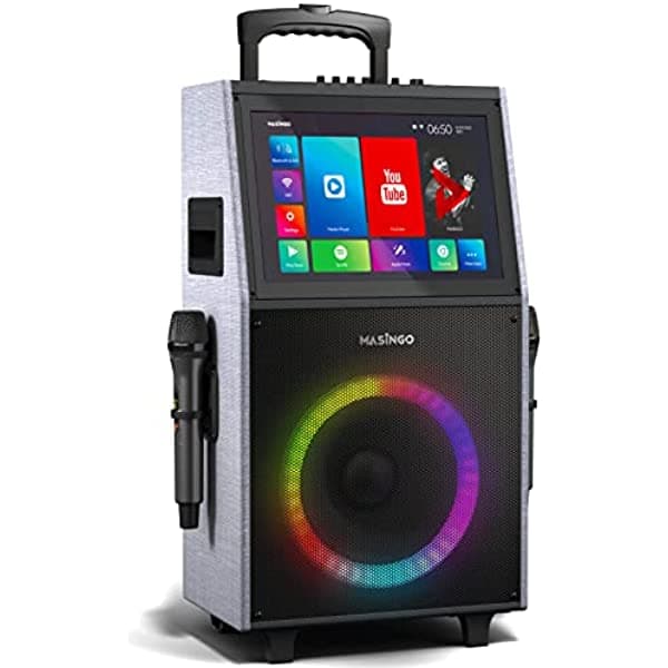Masingo Nueva Máquina De Karaoke 2022 Con Pantalla De Letra Para Adultos Y Niños Sistema De Altavoces Pa Portátil Bluetooth Con Wifi Tableta Integrada De 15 Pulgadas Luces Led + 2 Micrófonos Inalámbricos Allegro X8