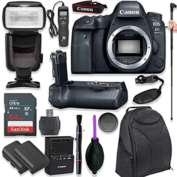 Canon Eos 6D Mark Ii Digital Slr Camara Wi-Fi Habilitado Pro Camara Bateria Grip Profesional Ttl Flash Deluxe Mochila Universal Control Remoto