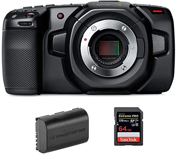 Blackmagic Design Cámara De Cine Pocket 4K - Paquete Con Tarjeta De Memoria Sdxc De 64 Gb Paquete De Batería Recargable De Iones De Litio Green Extreme Lp-E6N // Pocket Cinema